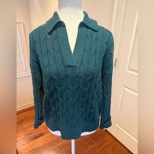 LOFT Deep Teal/Green V-Neck Cable Knit Sweater